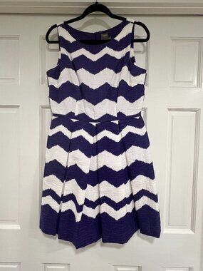 Taylor Purple & White Chevron Fit & Flare Dress | Textured Jacquard with Pockets